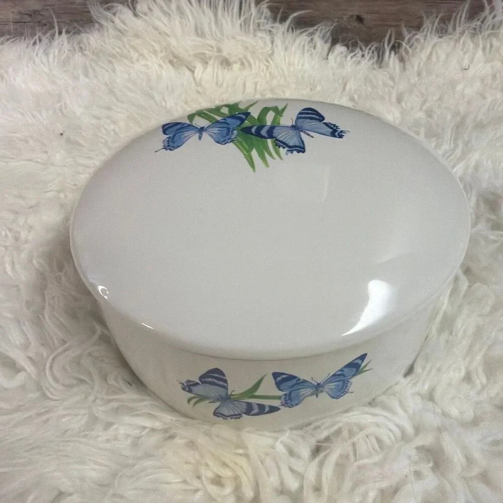 FTD Inc Collectible Blue Butterfly Accented Trinket Powder Dish Blue Butterflies